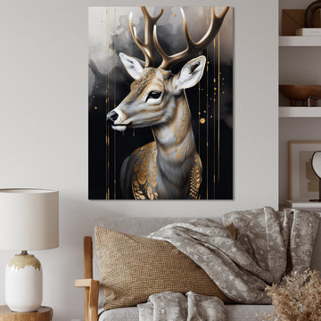 Deer Portrait In The Wild - Deer Framed Canvas Art